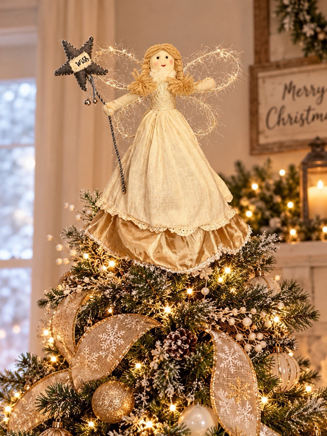 Pottery Barn Kids Fabric Angel Christmas Tree Topper Rustic Wish Cream Gold Doll Pottery Barn Kids Fabric Angel Christmas Tree Topper Rustic Wish Cream Gold Doll