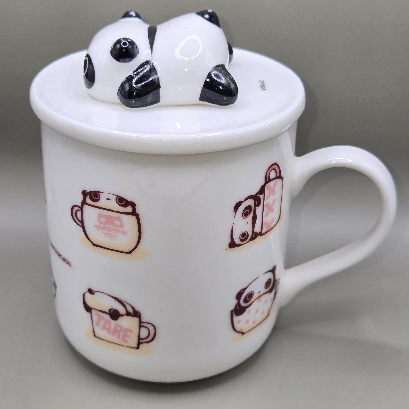 San-X Tarepanda Panda Ceramic Mug w/Lid Vintage Kawii Japan Cup RARE