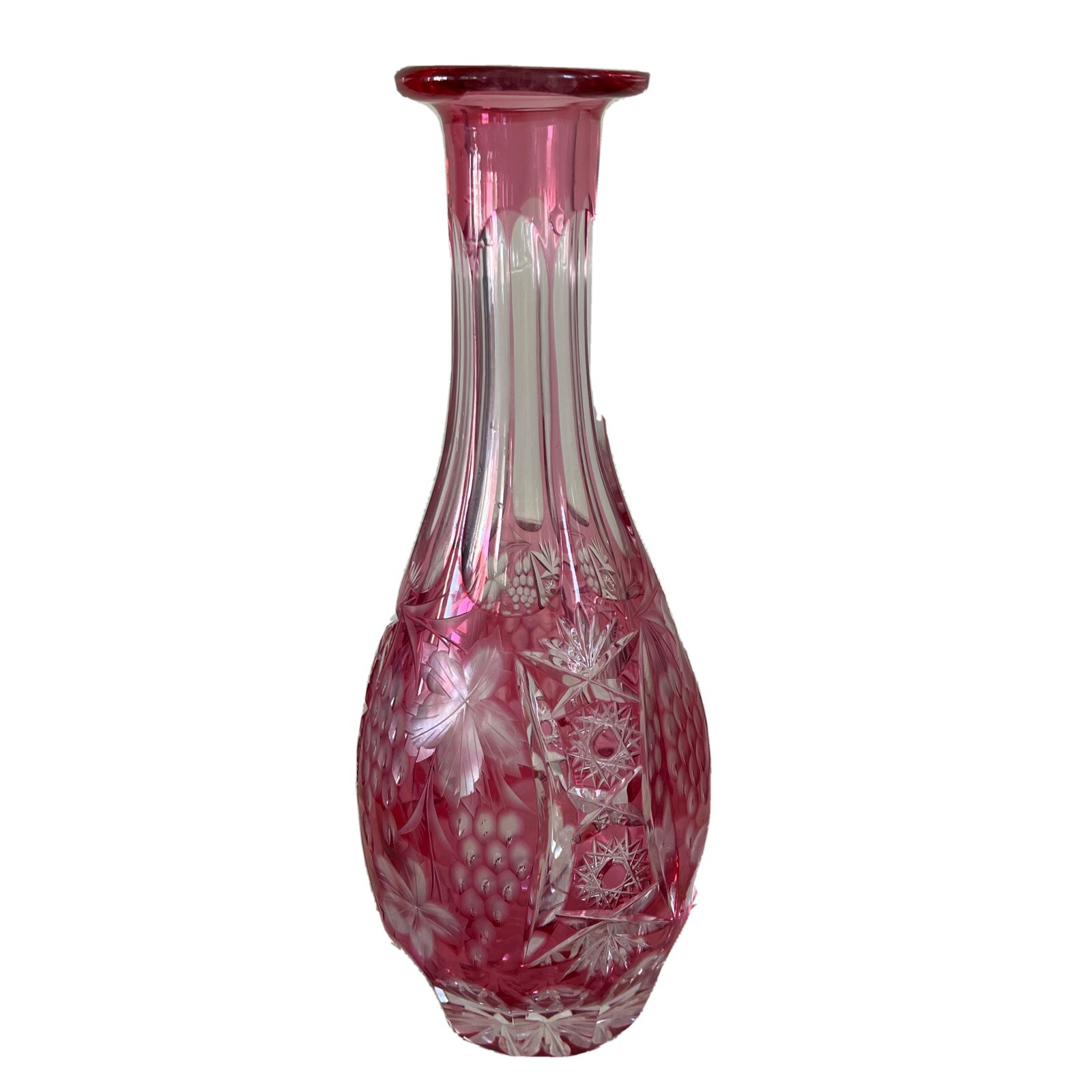 Vintage Nachtman  Traube Cut to Clear Crystal Cranberry/Pink Decanter No Stopper