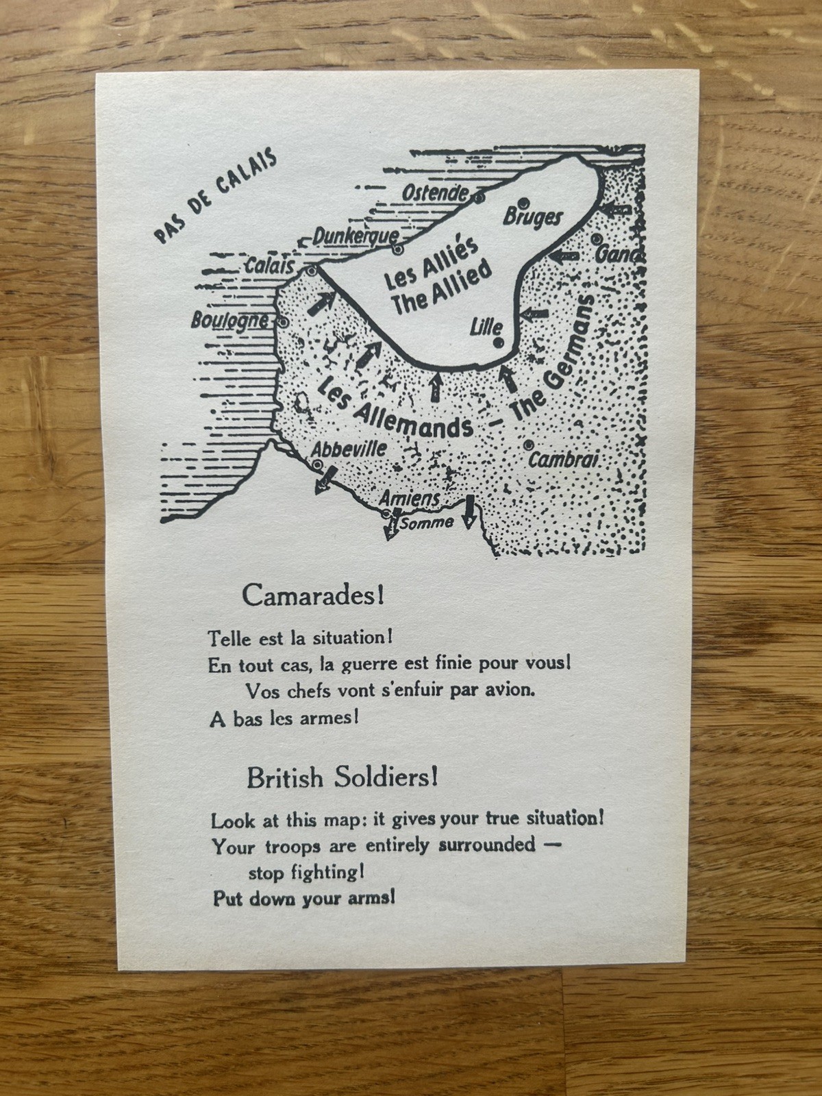  WW2  propaganda leaflet dropped by the Luftwaffe on British Troops at Dunkirk.