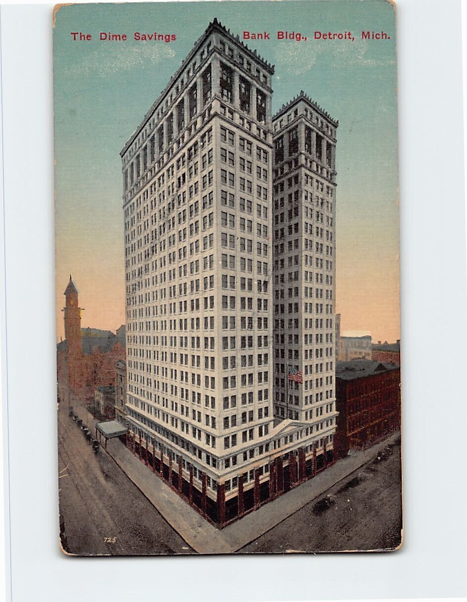 Postcard The Dime Savings Bank Building Detroit Michigan USA