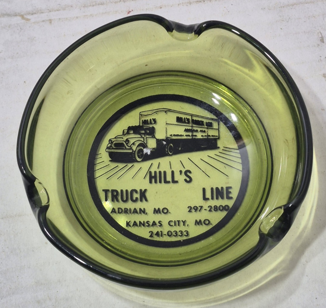 Vintage Hill's Truck Line Trucking Service Glass Ashtray Advertising Truckers
