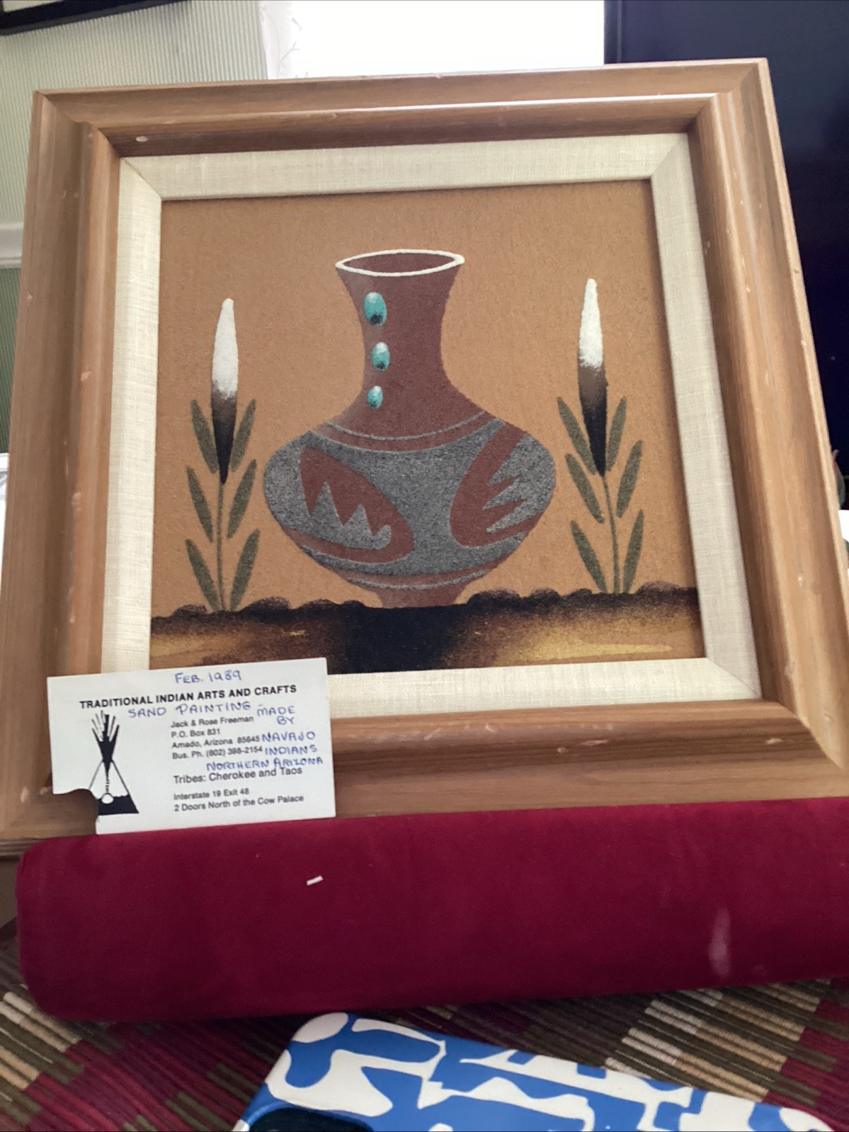 1989 Navajo Handmade Sand Art, 12x12” Frame