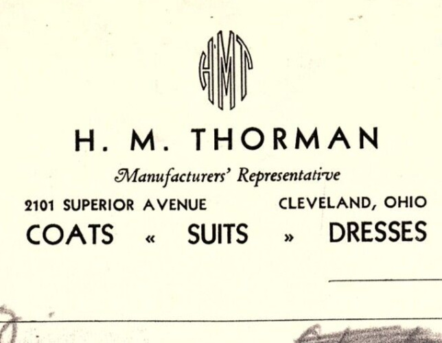 1939 H.M. THORMAN COATS SUITS DRESSES CLEVELAND OHIO BILLHEAD INVOICE Z588