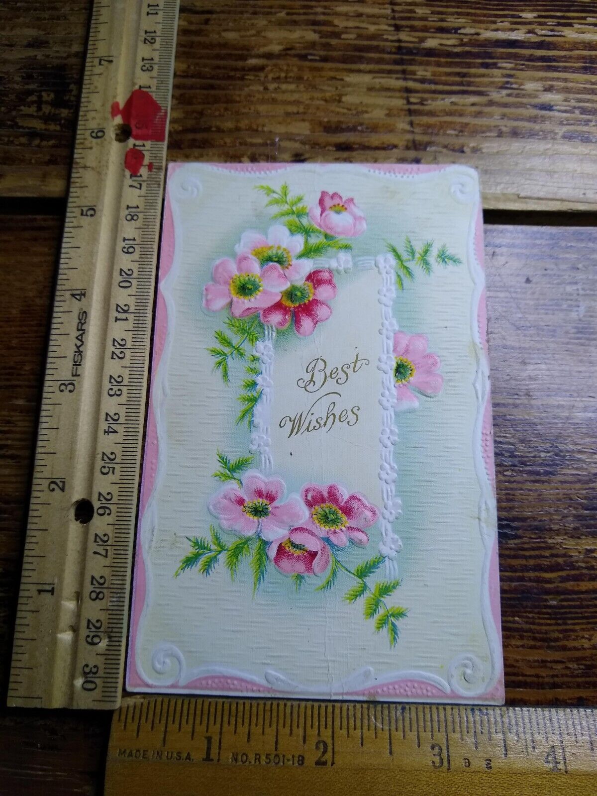 Postcard - m=Embossed Flower Print - Greeting Card - Best Wishes