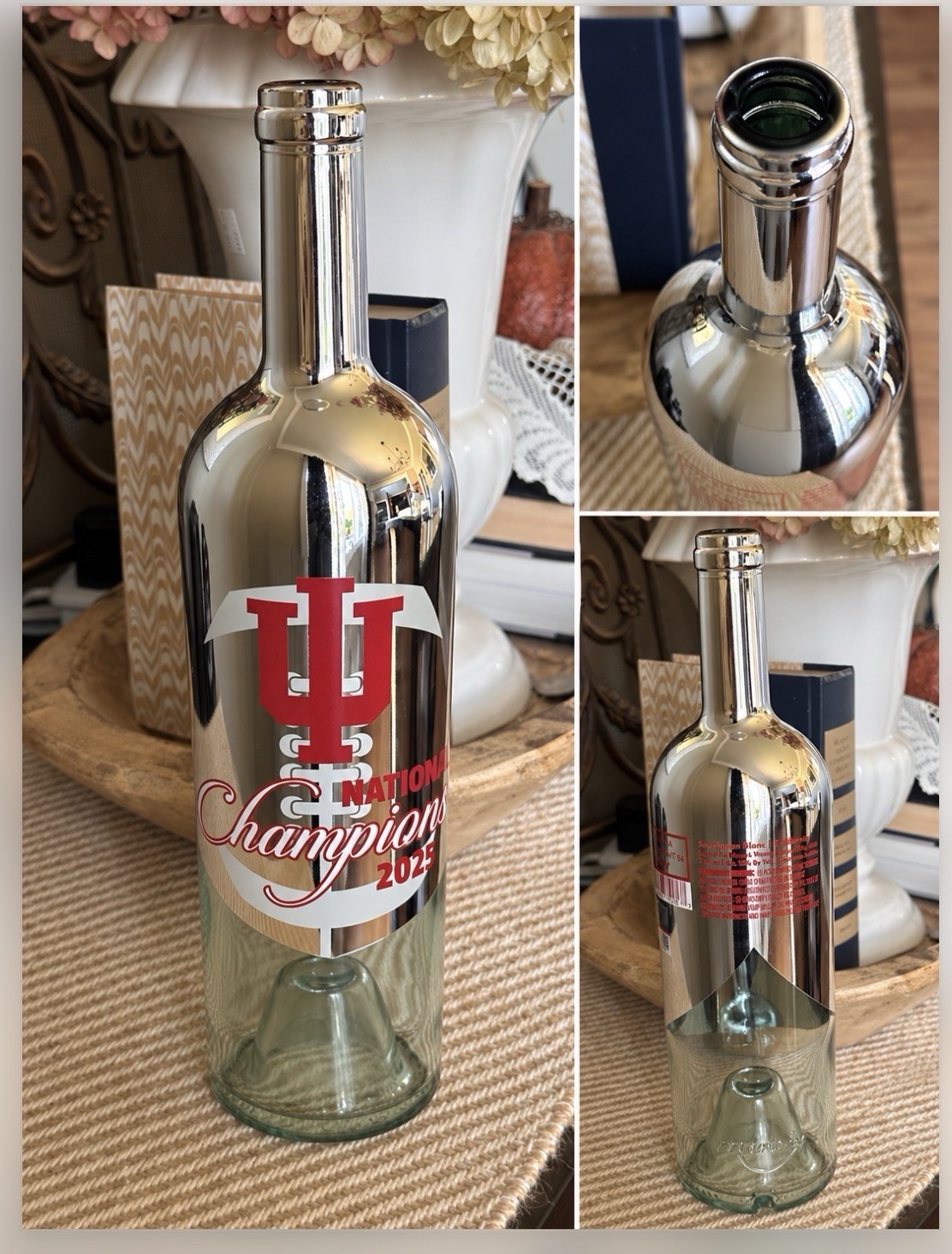 Indiana Hoosiers IU 2025 National Champions Football Silver Wine Bottle EMPTY