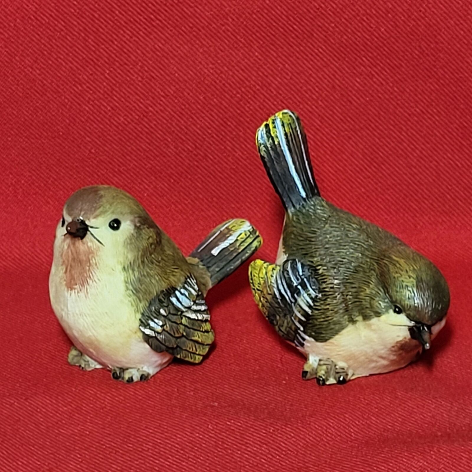 Small Bird Figurines Ruby Crowned Kinglet Birds Green Wood Warbler Finches Set o