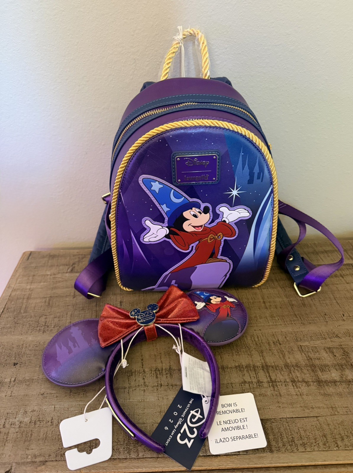 2026 D23 Disney Fantasia Sorcerer Mickey Loungefly Mini Backpack with ears NWT 