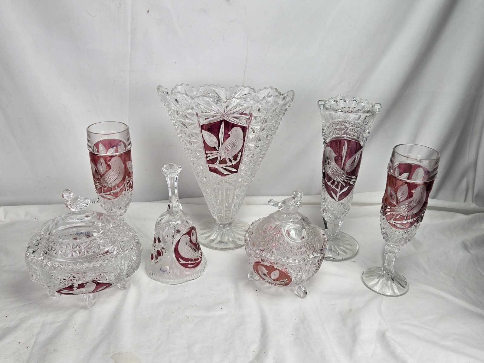 Lot Of 7 - Vintage Amaris Nachtmann Hofbauer Byrdes Flash Ruby Red Crystal