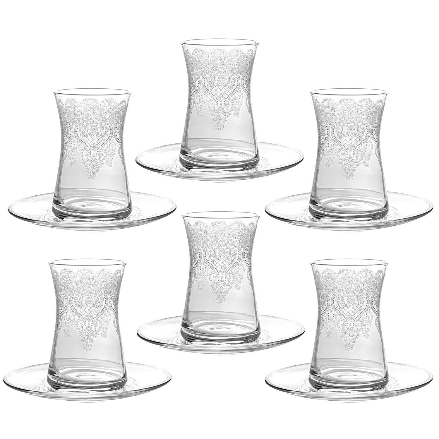 12pc Turkish Tea Set Glass Teacups Saucers Zamzam Cups Glasses Armudu 6x150 ml