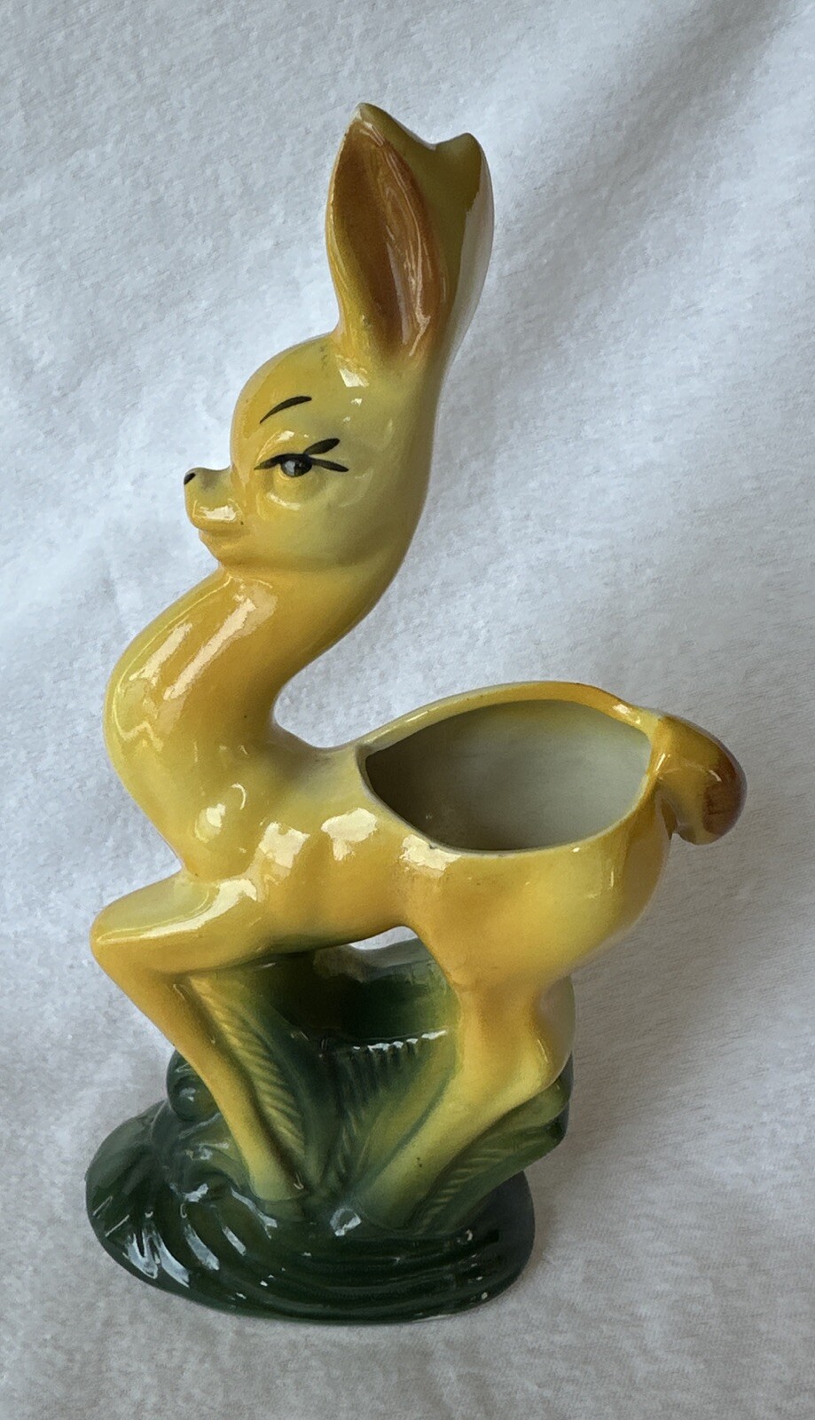 Vintage MCM Bright Yellow Deer Doe-Eyed Ceramic 8.25\