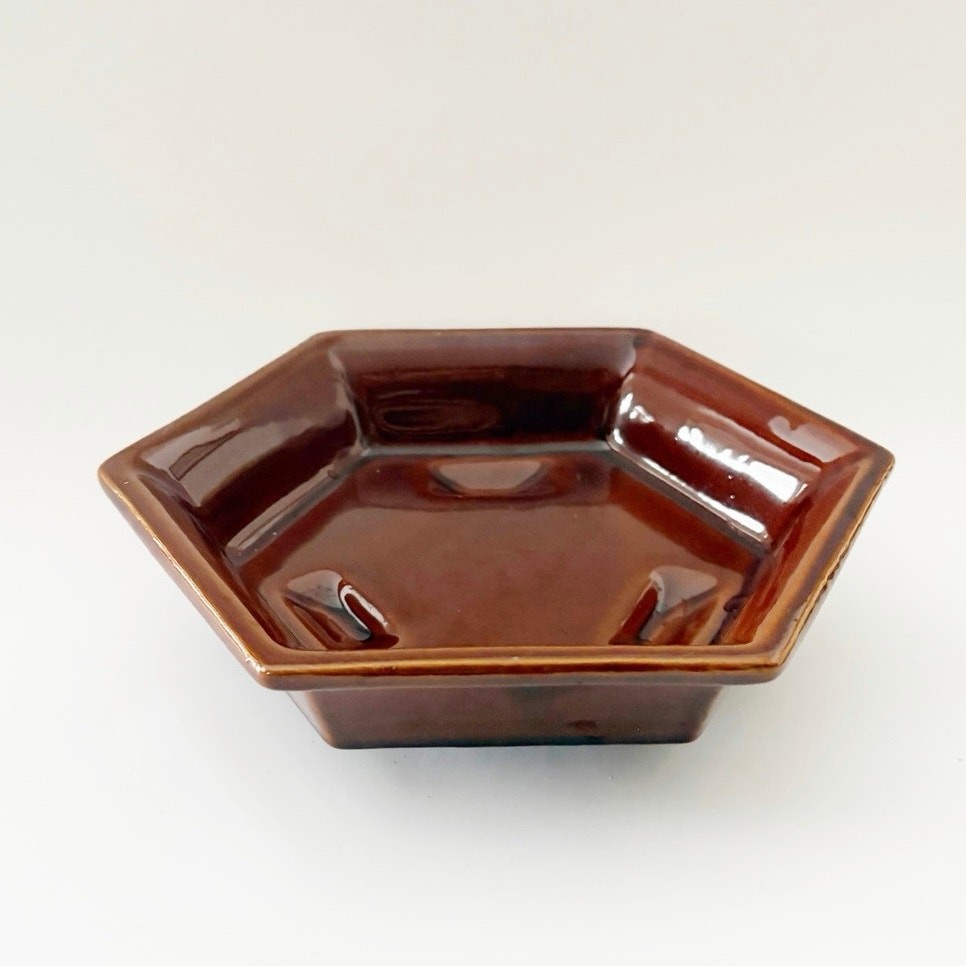 Haeger USA Ceramic Footed Hexagon Dish Brown Planter