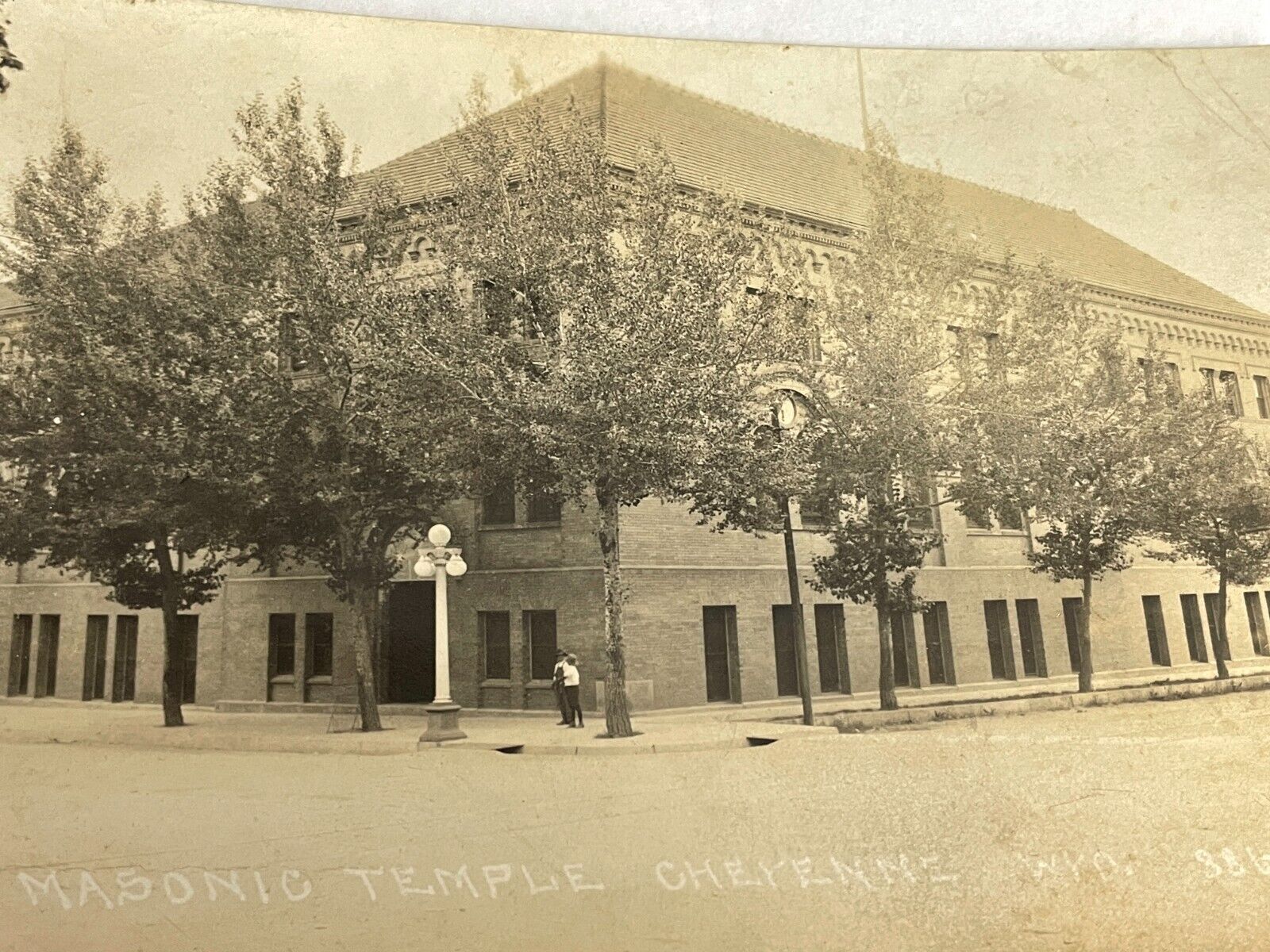 H8 RPPC Photo Postcard 1922  Cheyenne Wyoming Masonic Temple Corner Street View