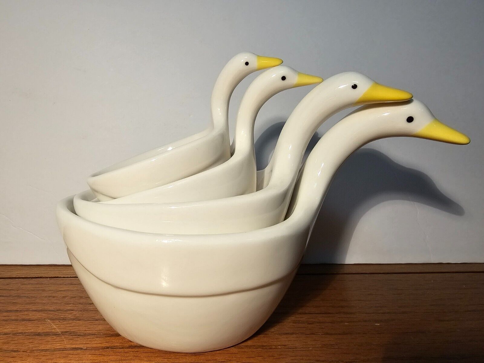 anthropologie Biscuit White Geese Ceramic Stackable Measuring Cups, Set of 4