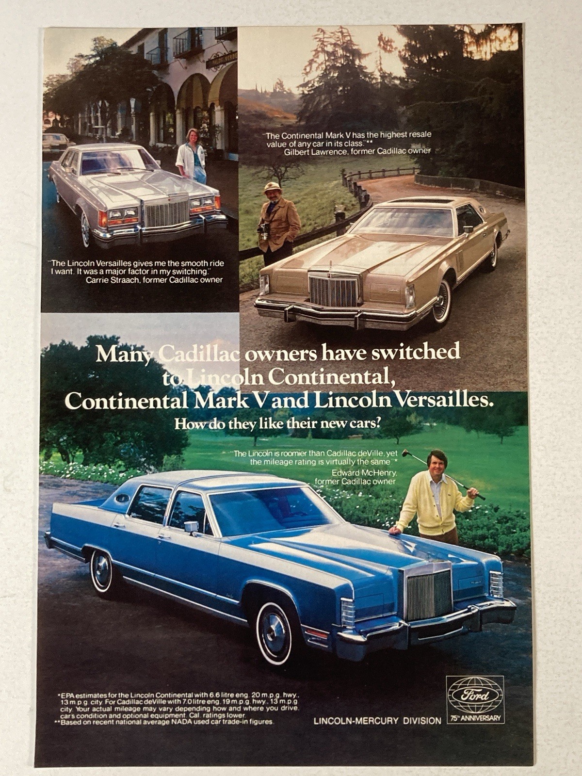 1978 Lincoln Print Ad Versailles Continental Mark V Owners Switched