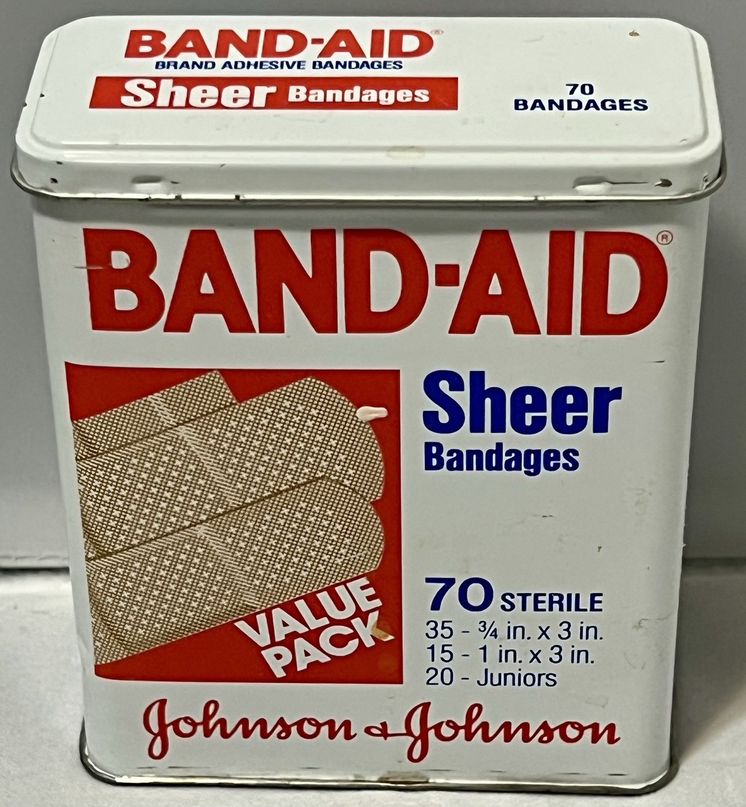 VTG Johnson & Johnson Band-aid Sheer Bandages Metal Tin Storage Box Collectible