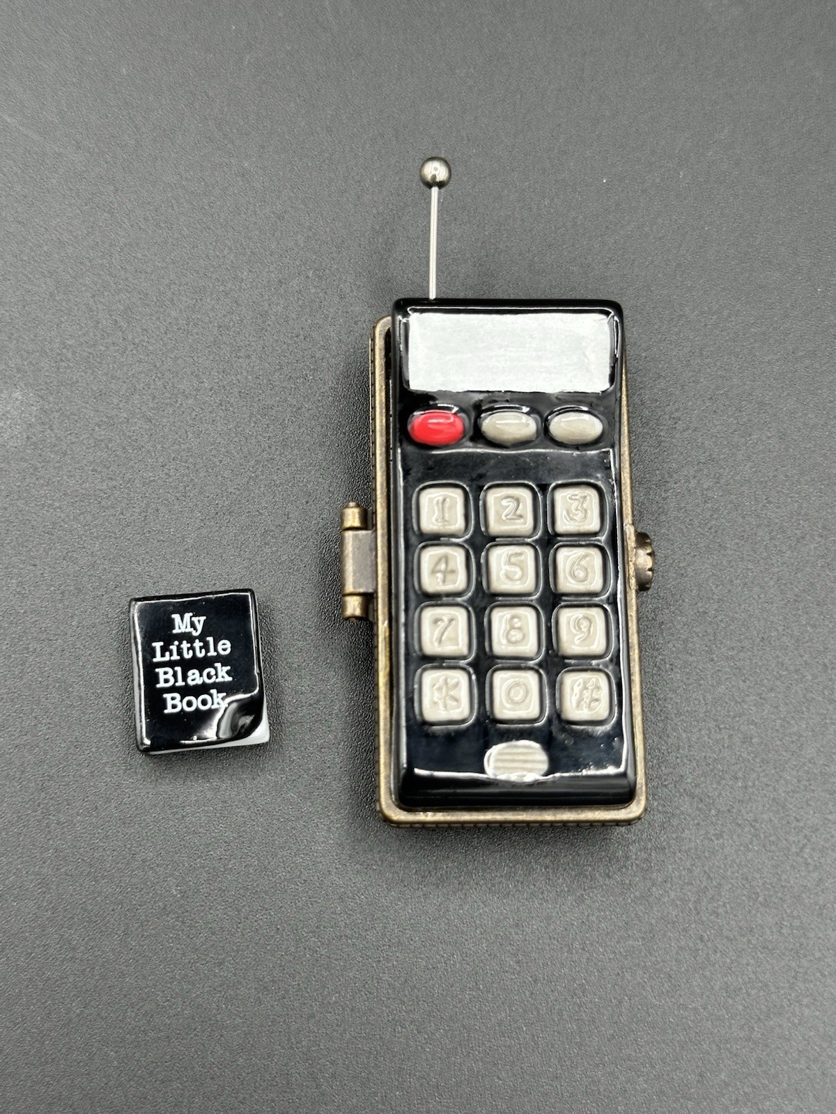 PHB Cell Phone Porcelain Hinged Trinket Box with Little Black Book Trinket