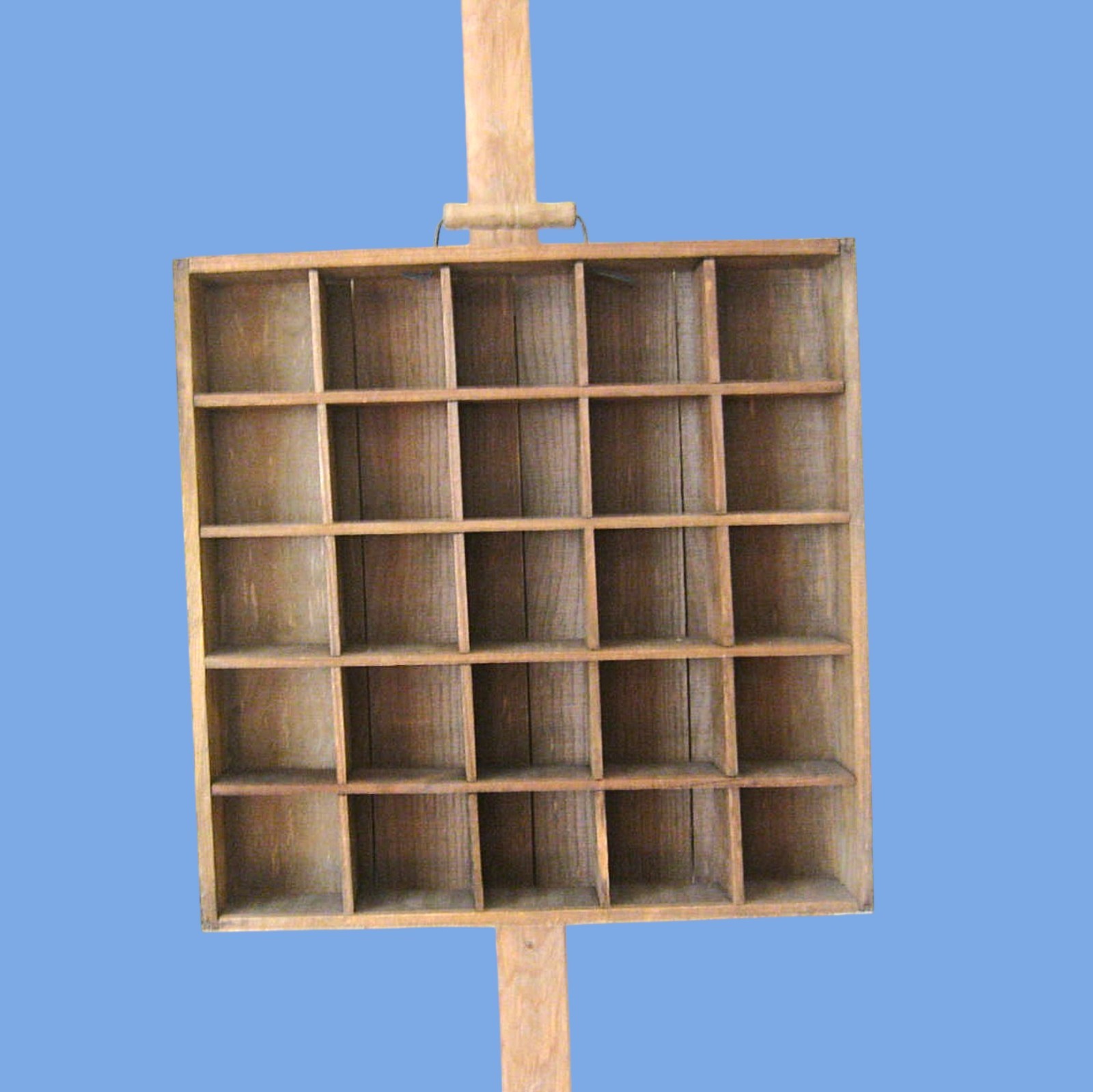 Hanging Wood Shadow Box/Display Cabinet w/ Handle; 25 Small Slots; Rustic/Farm