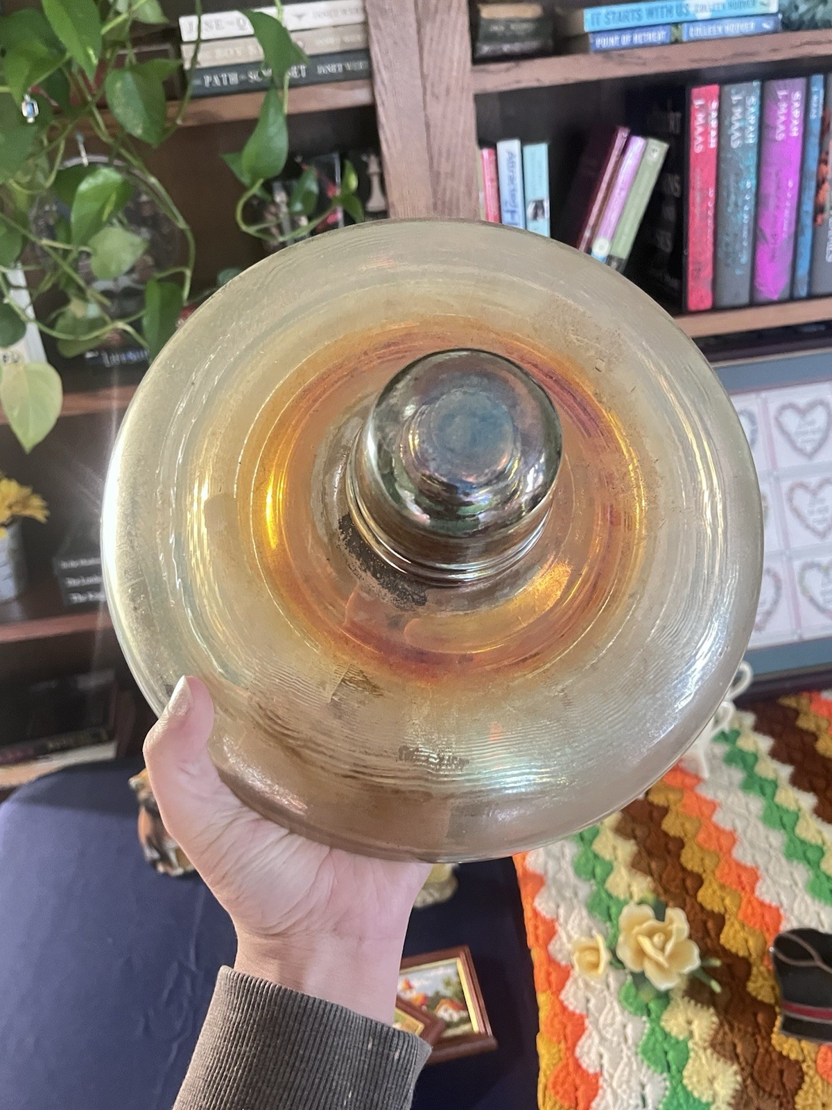 Pyrex marigold carnival glass “sombrero” electric insulator cap GUVC stamped