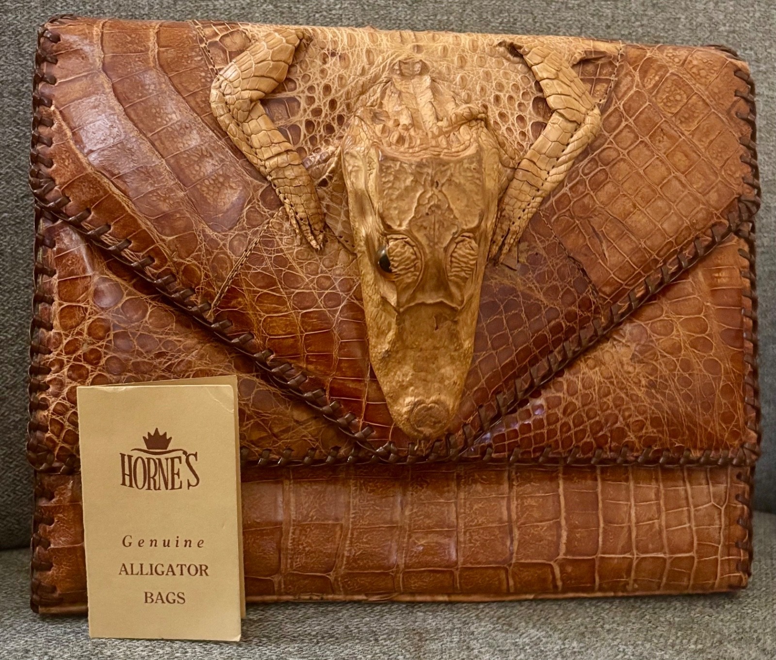 Vintage 1950s Florida Souvenir Alligator Hand Bag from Horne's with Tag