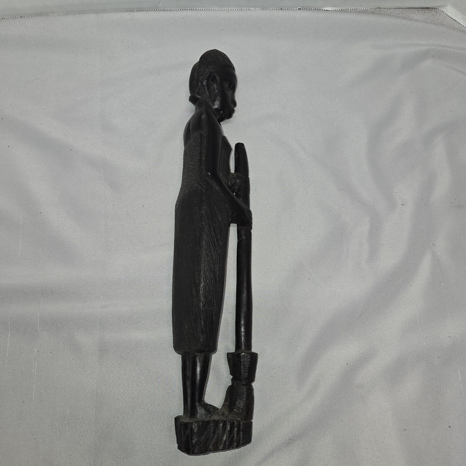Vintage African Carving Wood Woman Figurine Holding Broom 13 Vintage African Carving Wood Woman Figurine Holding Broom 13