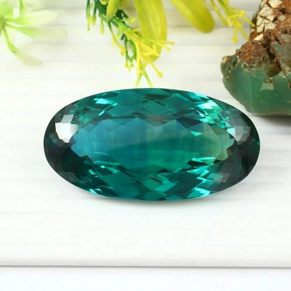 AAA Grade Natural Ceylon Green Parti Sapphire 50 Ct + Oval Cut Loose Gemstone
