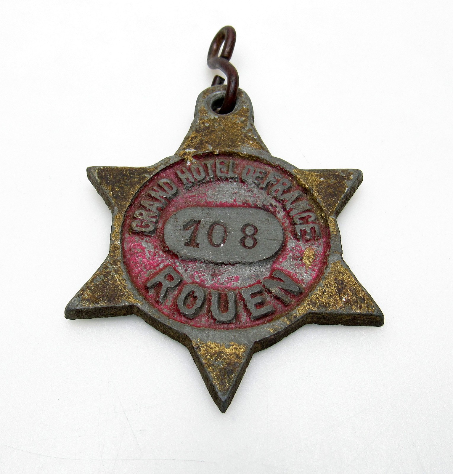 Antique Luxury Grand Hôtel de France Brass Key Fob Rouen VERY RARE 1800S?