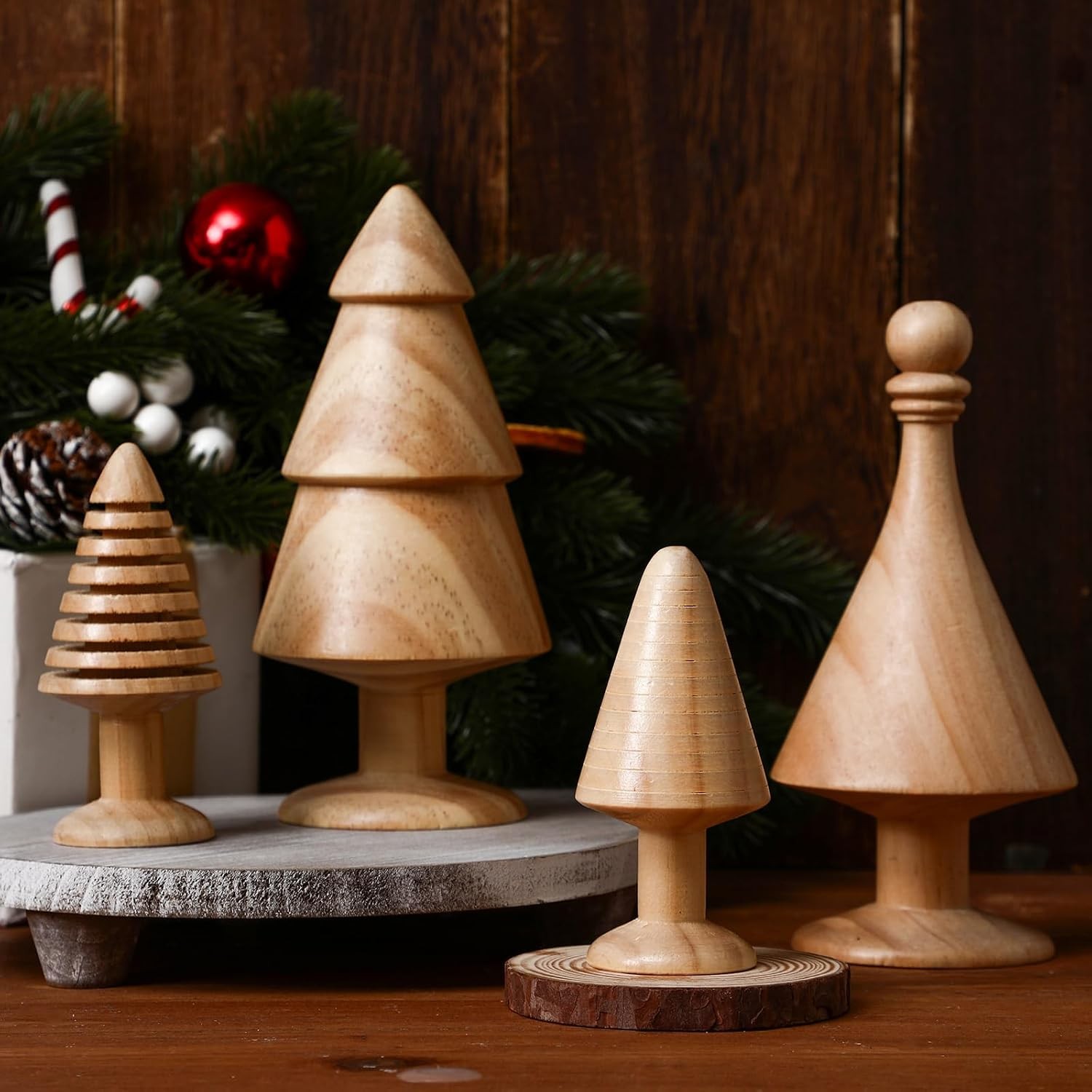 Vintage Handmade Wooden Miniature Christmas Trees Farmhouse Decorations