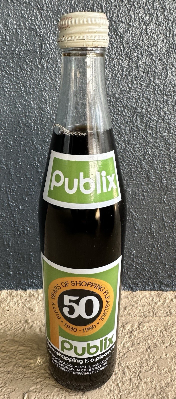 Vintage Coca Cola Publix 50th Anniversary Bottle Full 1980 Unopened 16oz Coke