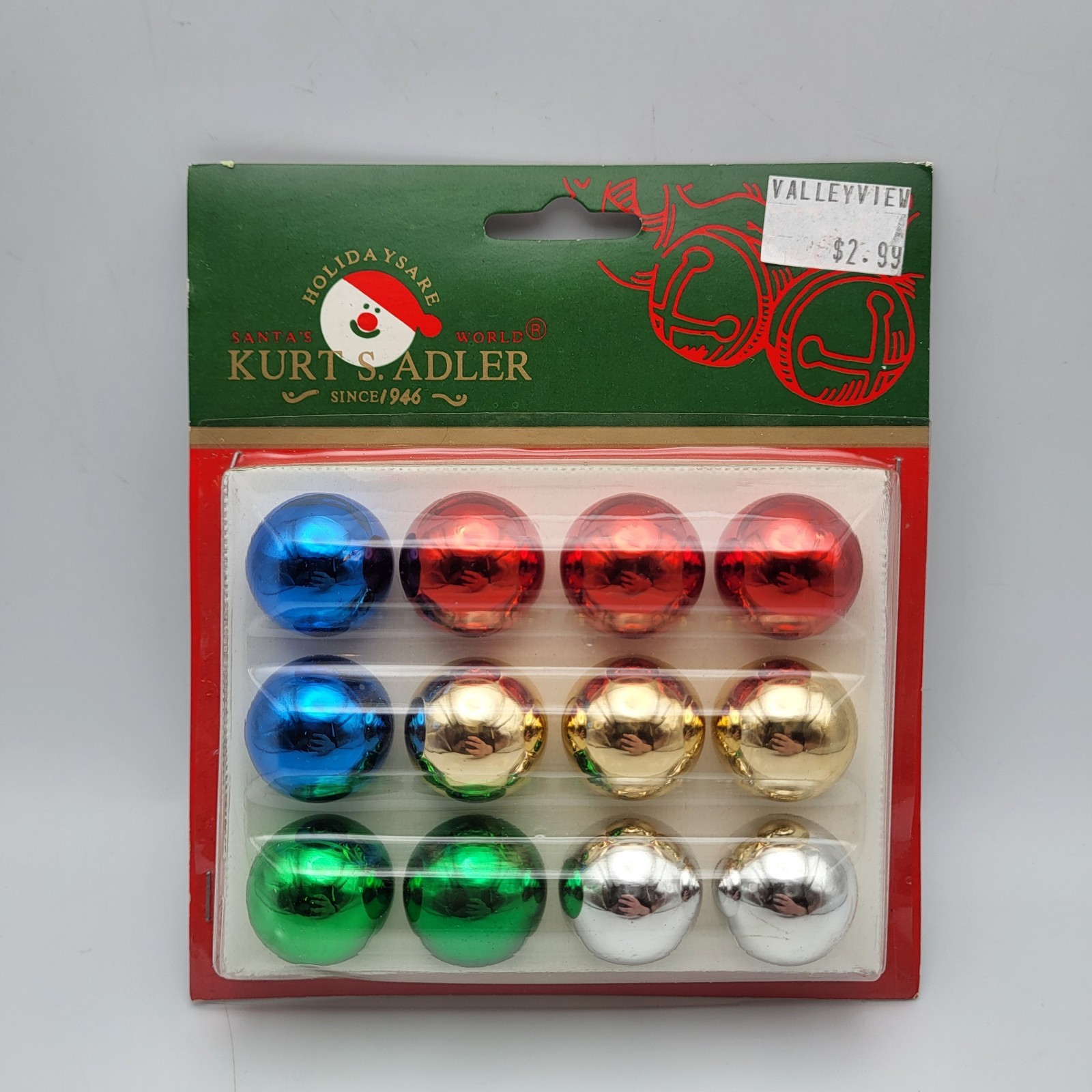 Vintage Kurt Adler Mini Christmas Ornaments Multicolor Round Balls 12 Pack New