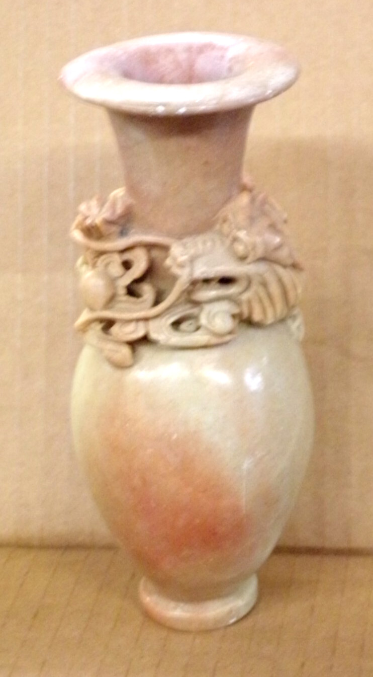 Soapstone Dragon Vase Carved Asian Chinese