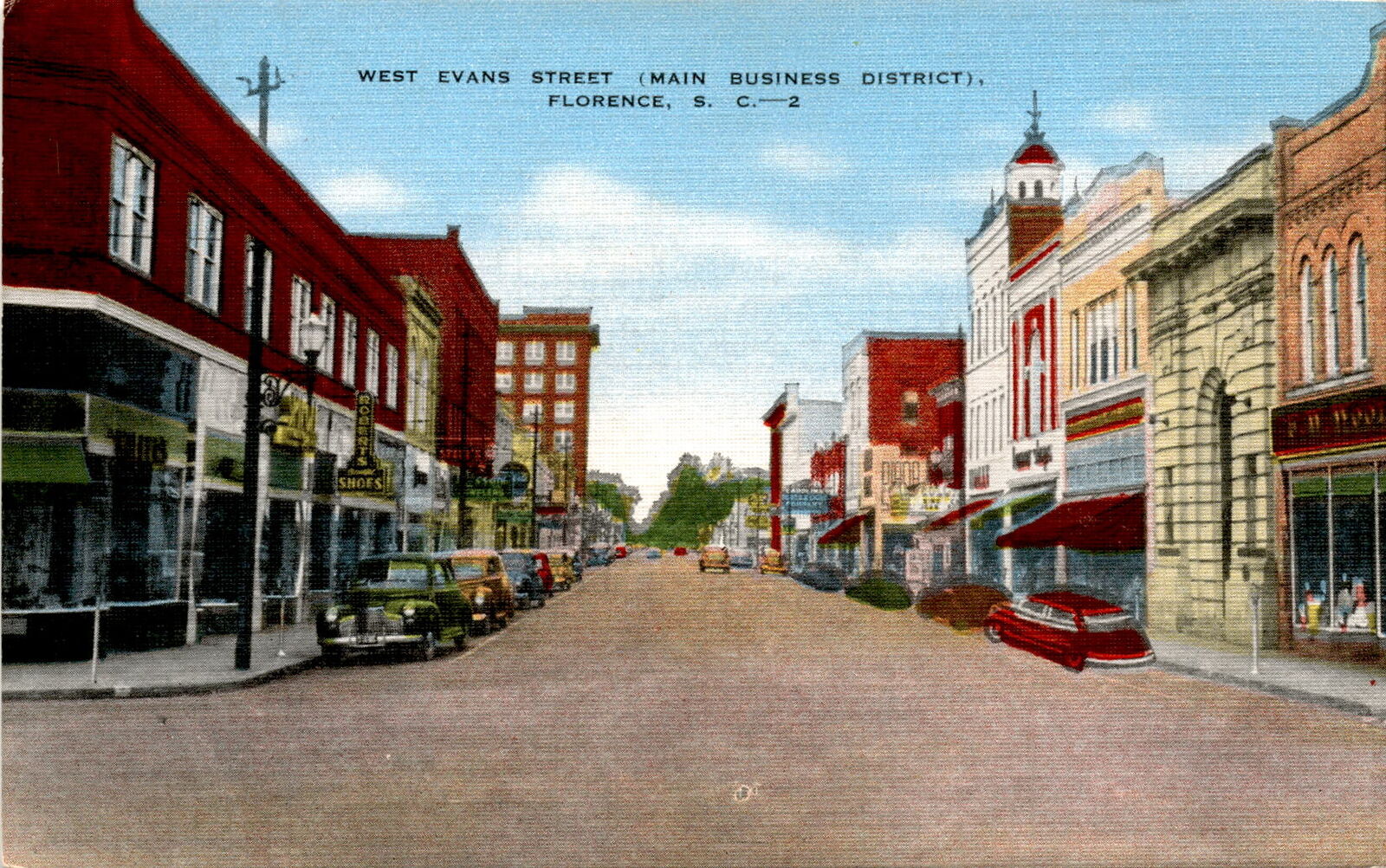early 20th century West Evans Street Florence South Carolina Postcard