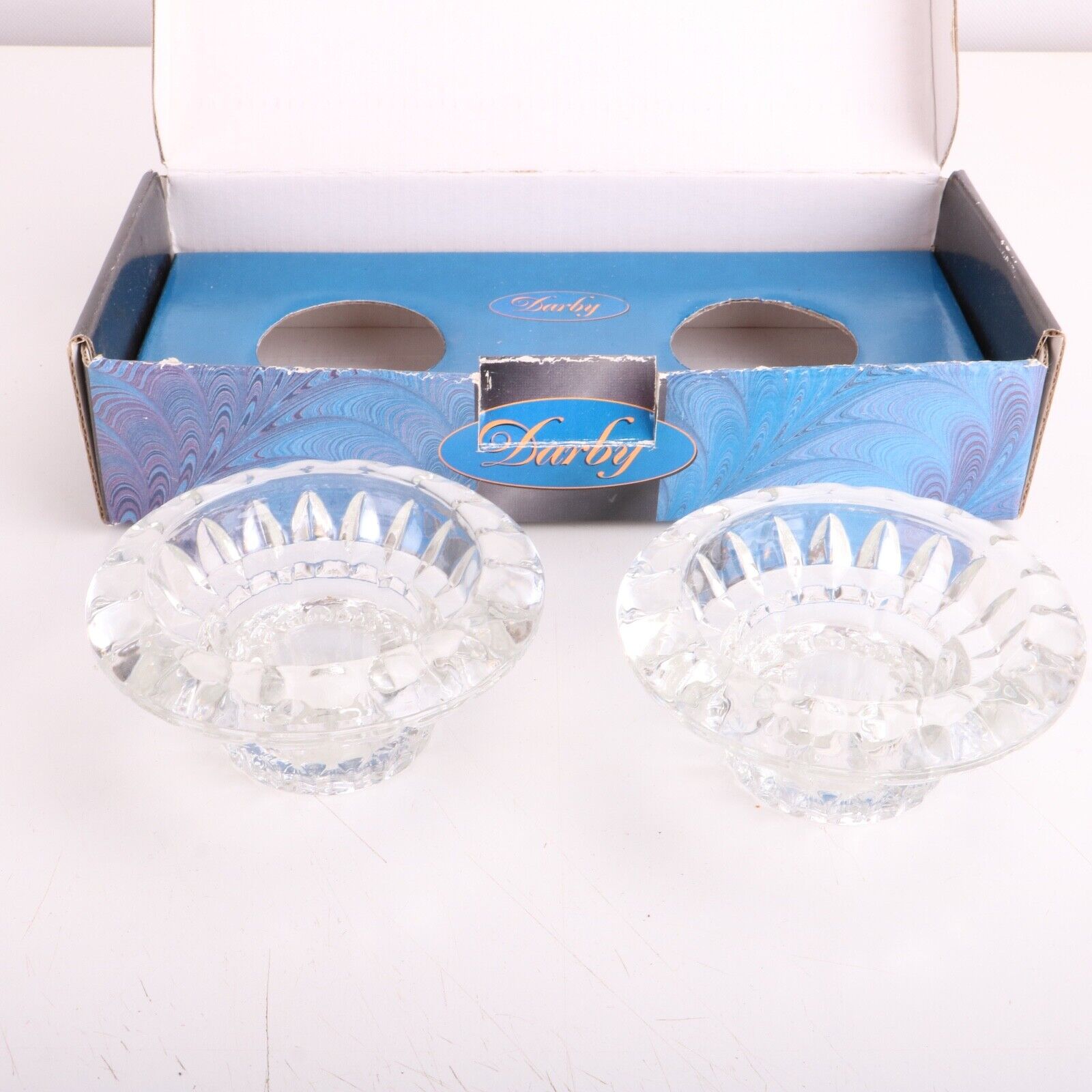 Vintage Darby Crystal Candleholder Set (2) Candleholders With Box 