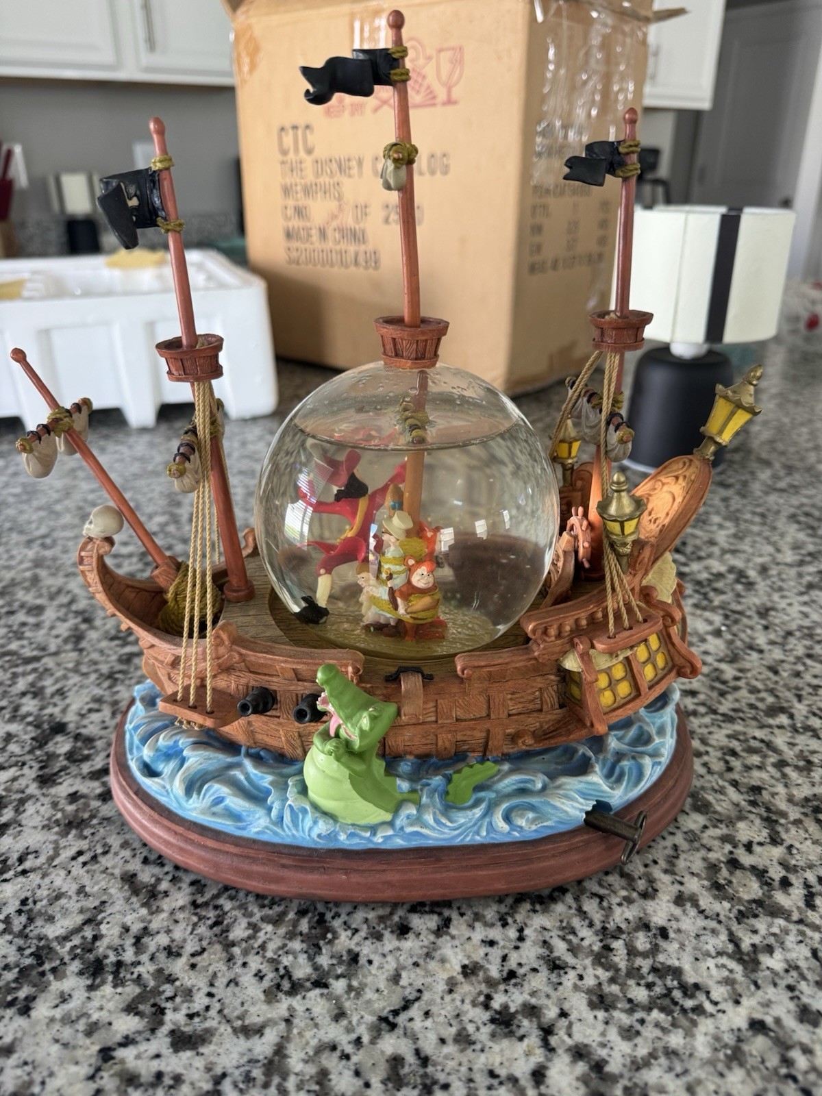 Disney Peter Pan 'You Can Fly' Pirate Ship Snow Globe Music Box