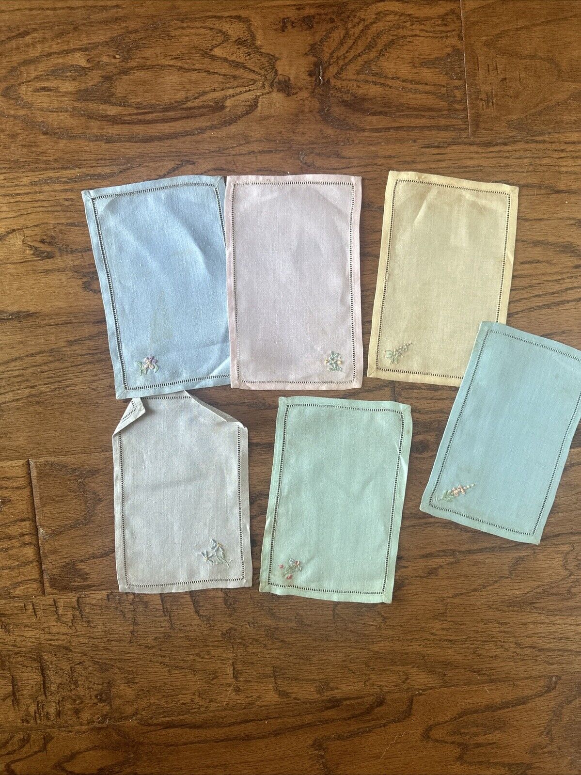 Vintage 1960s embroidered smocked tea napkins Very Rare Shower Bridal Baby Cross