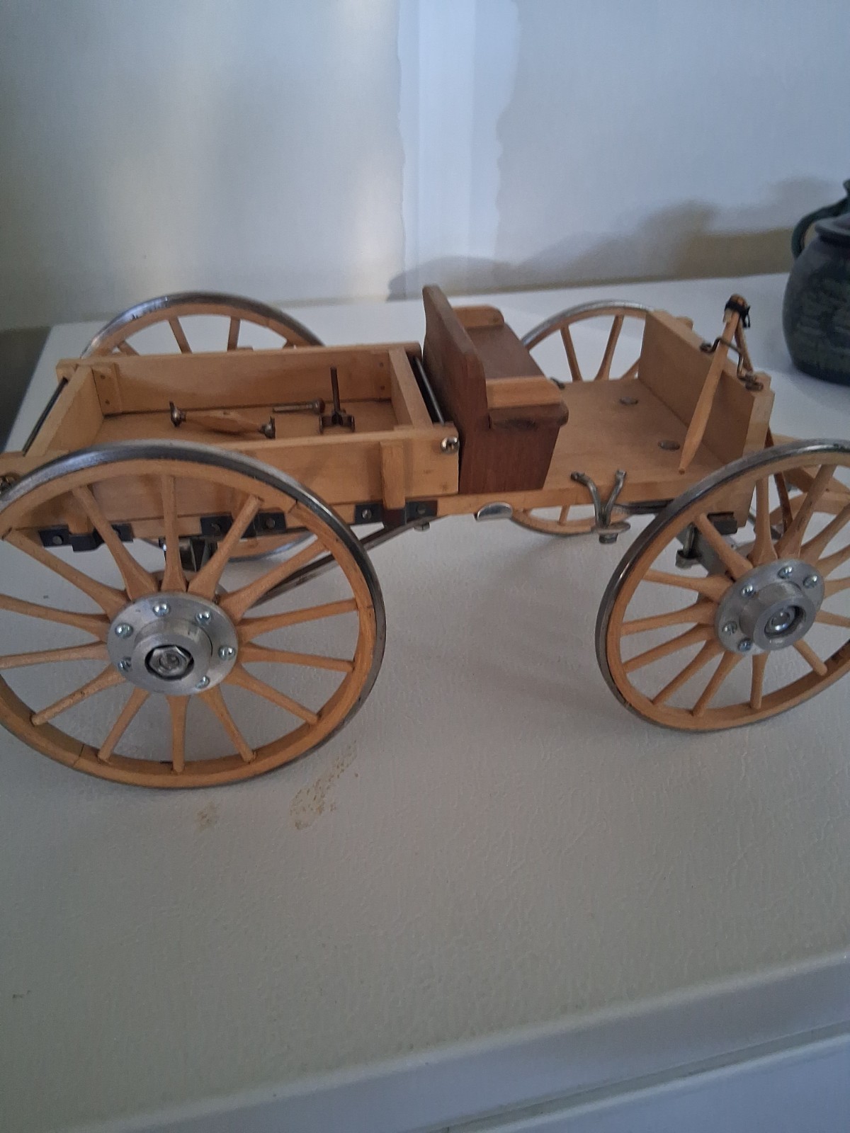 Handcrafted Wood Folk Art 1857 Holt Dust Buggy Wagon Miniature Model Vintage