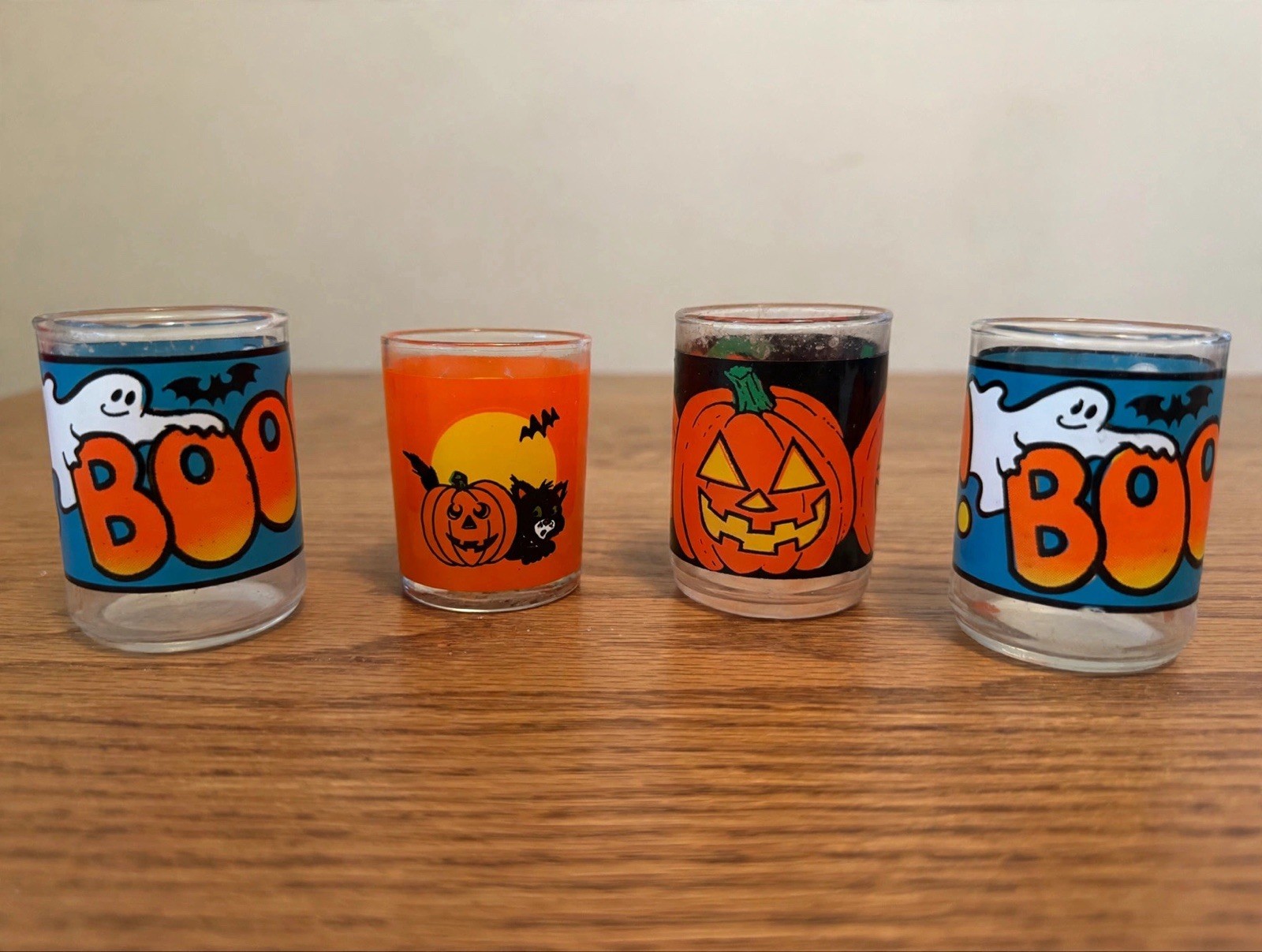 Vintage Set Of 4 Indiana Glass Halloween Votive Candle Holders Used