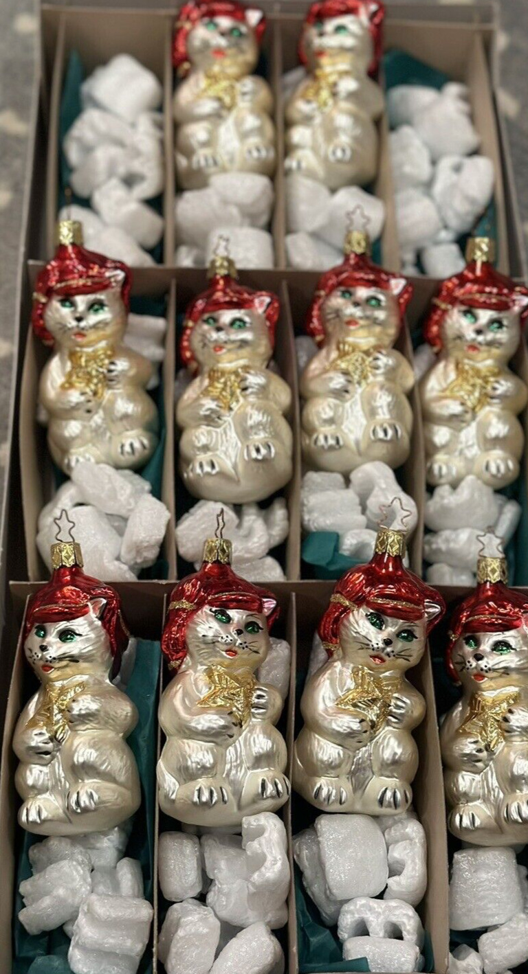 10 - VINTAGE Inge Glas OLD WORLD CHRISTMAS Retail NOS Cat Kitten Star Ornaments