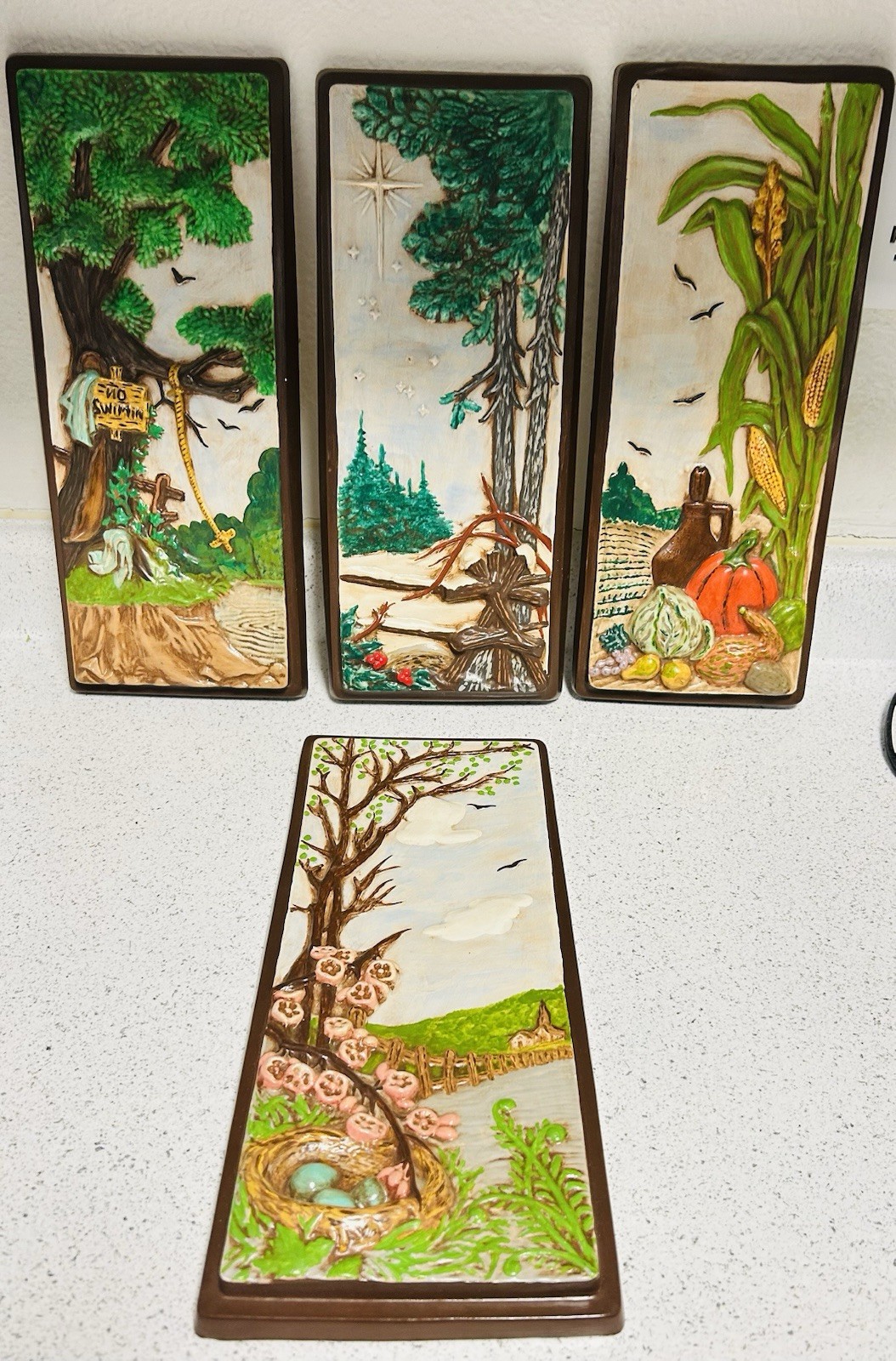 VTG Hand Painted Chalk Wear Four Seasons Wall Hangings Set of 4