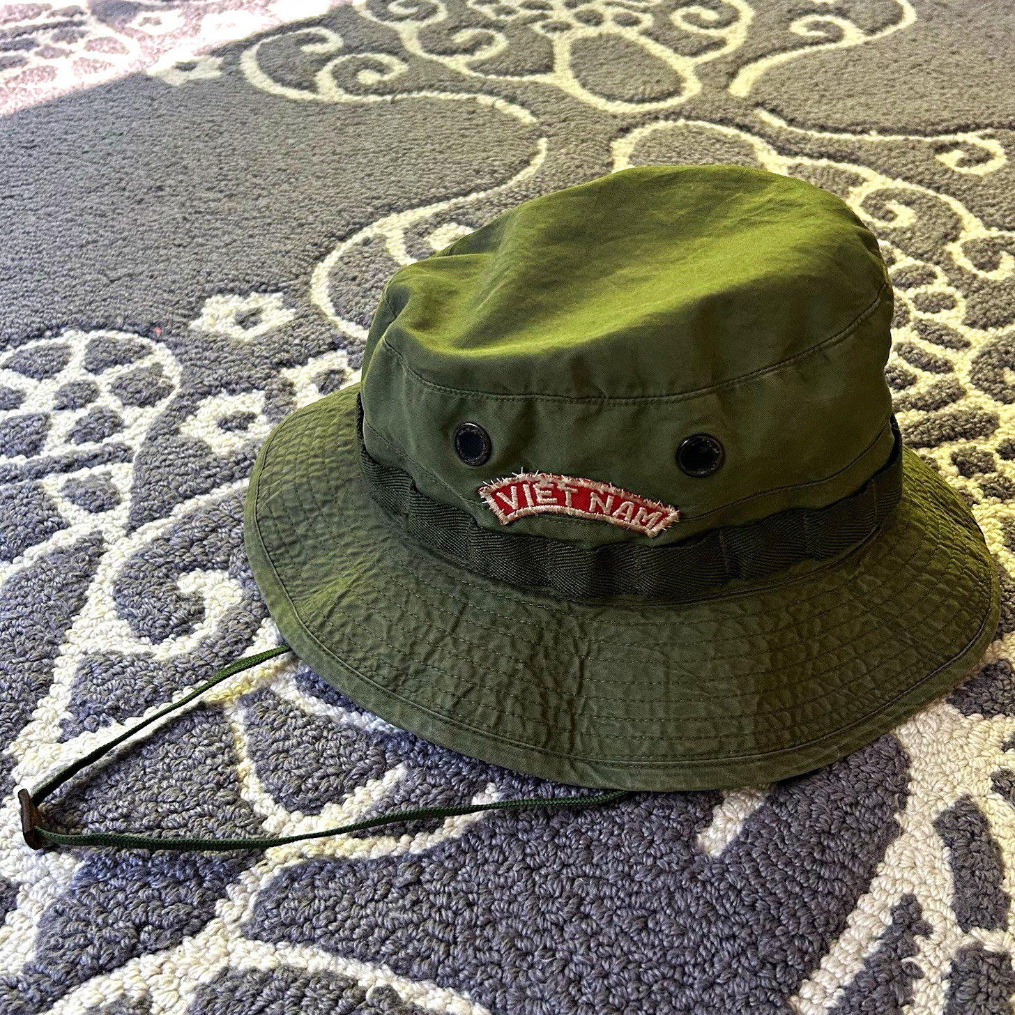 Vintage Vietnam Era Boonie Jungle Hat Hand Sewn VIETNAM CAMBODIA Tapes OD OG-107