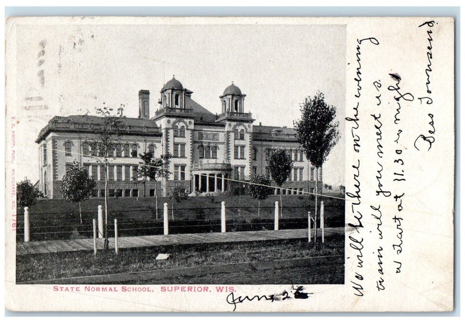 1906 State Normal School Building Campus Superior Wisconsin WI Antique Postcard