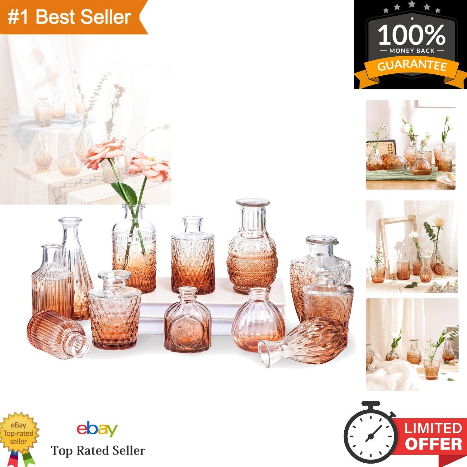 Vintage Glass Bud Vases Set of 12 - Assorted Designs in Bulk for Elegant Decor