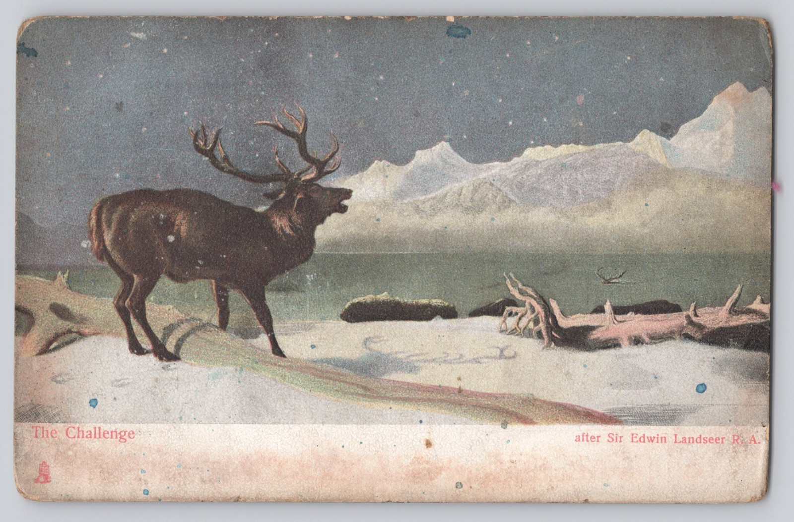 The Challenge Stag and Wolves After Landseer Raphael Tuck Art Series 6027 