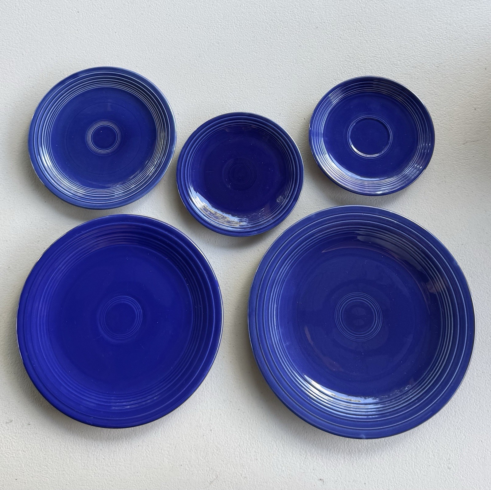 Vintage Fiestaware Cobalt Blue 5-Piece Plate & Bowl Set 1936-1951 EarlyHLC Stamp