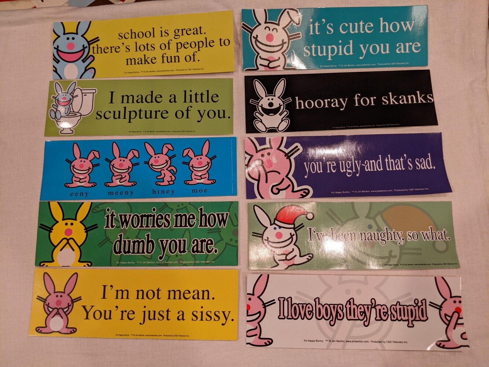 Rare Vintage Lot Of 10 Cute It's Happy Bunny Stickers Cute Cartoon Y2K Hot Topic