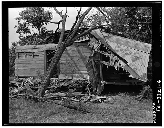 Texas 1900s Weatherboard Log House Ruins Damaged Cabin West Side View