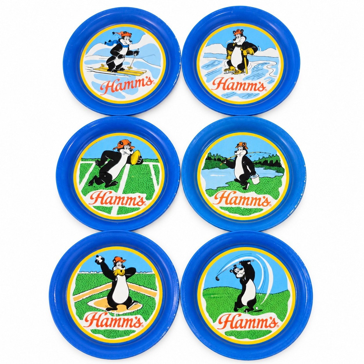 1981 Hamm\'s Beer Bear Metal Coasters Set of 5 Vintage Sports Olympia Brewing