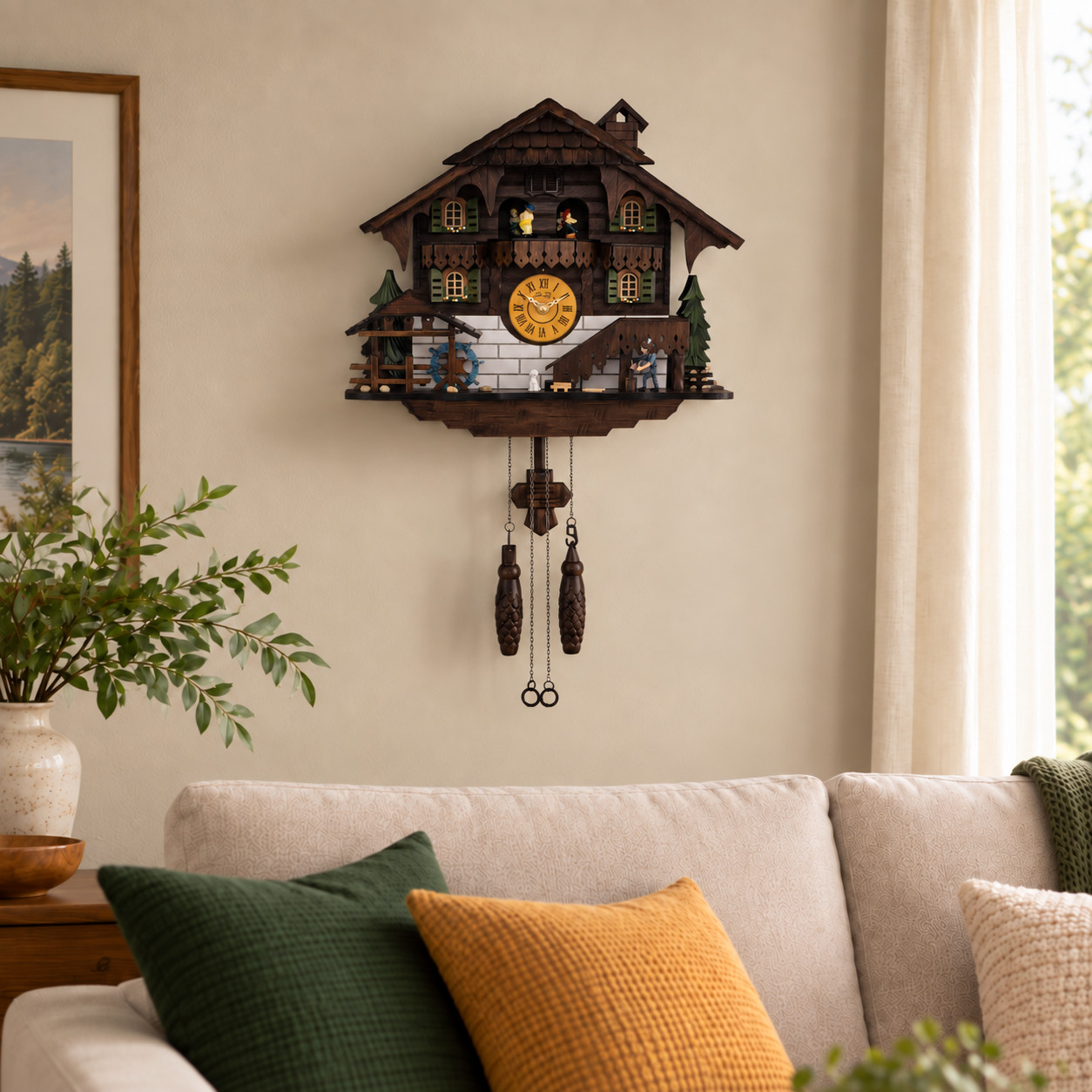 Handcrafted Black Forest Cuckoo Clock Wood Chopper Quartz German Design Musical