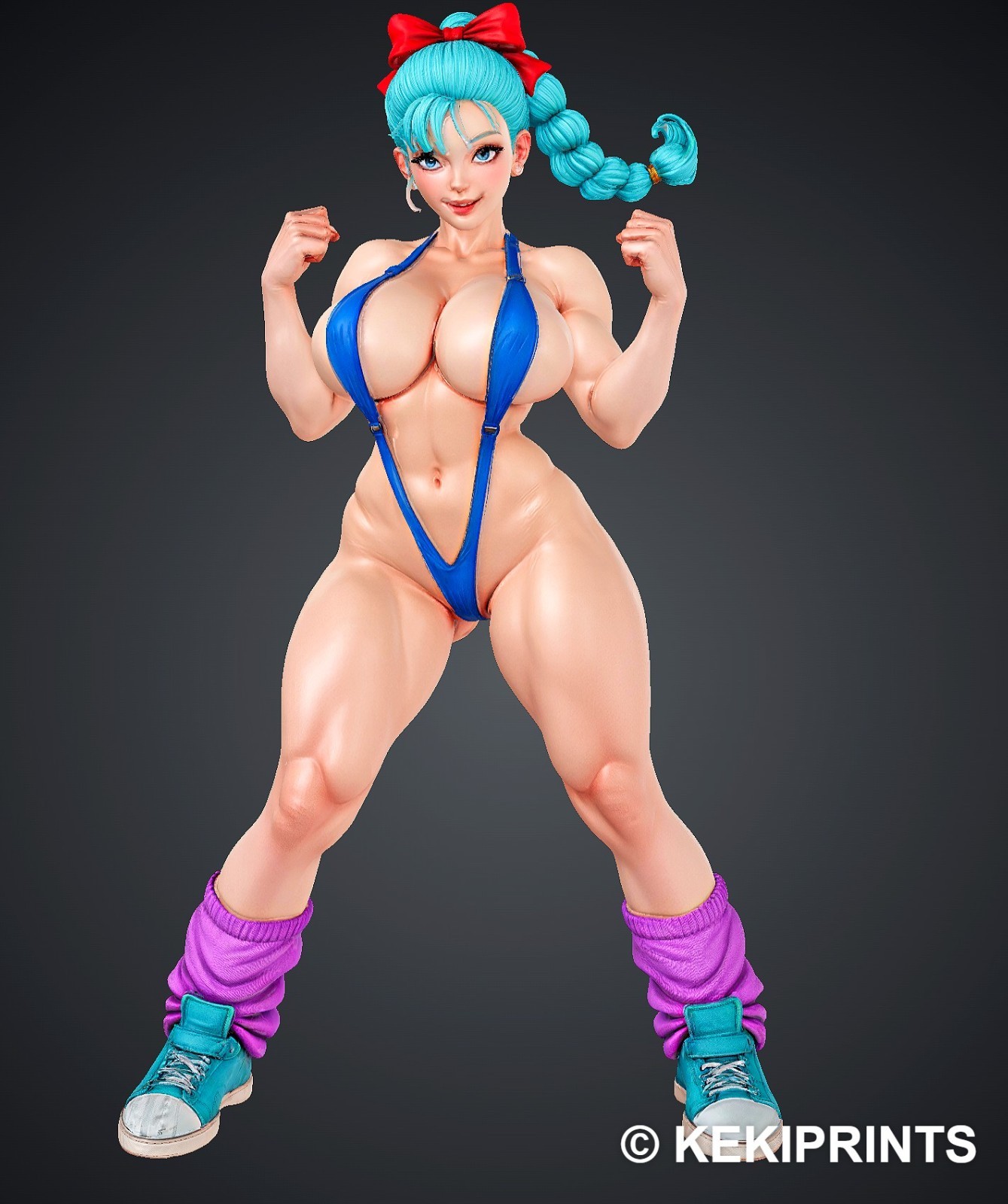 Bulma Sexy Adult Statue Blue Sling Leotard Fist Pose KEKIPRINTS 13\