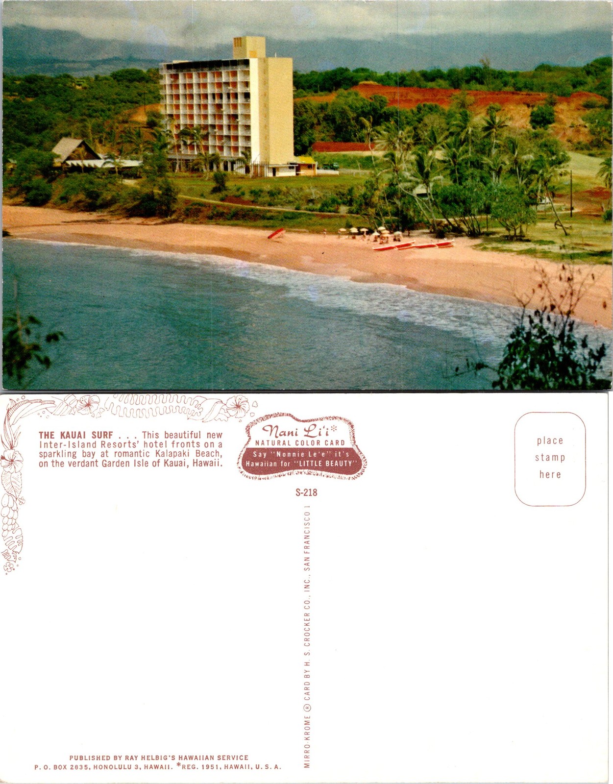 Kauai HI The Surf, Inter-Island Resorts Hotel Kalapaki Beach Postcard 72553